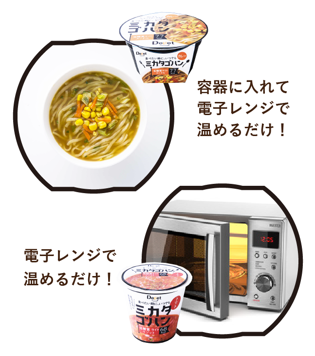 「容器に入れて電子レンジで温めるだけ!」画像